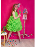 Green Organza Knee Length Flower Girl Dress